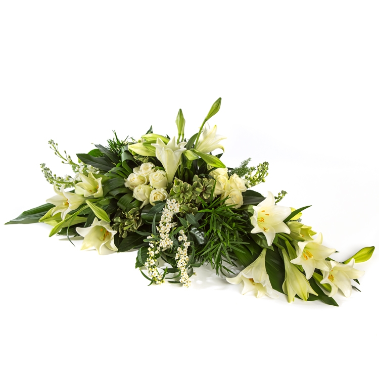 groen en wit rouwarrangement